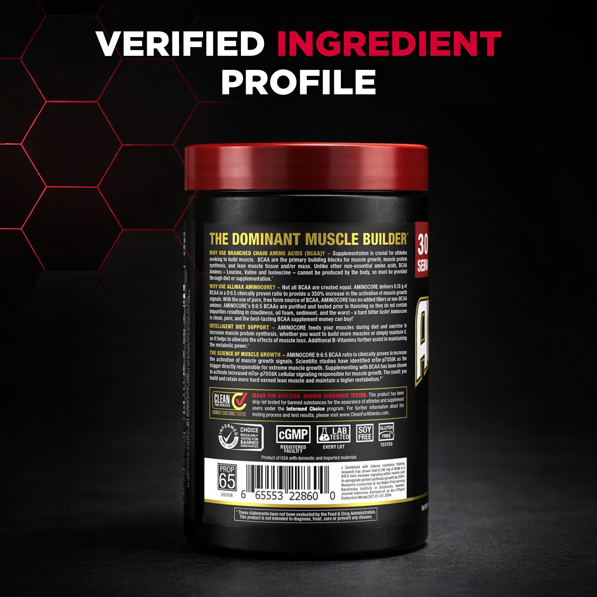 ALLMAX AminoCore L-Carnitine and Taurine ingredients on label