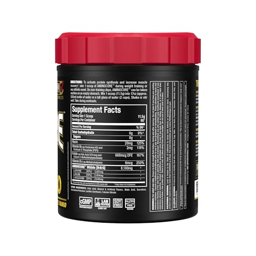 Allmax AminoCore bcaas powder jar label shows sugar-free, no fillers
