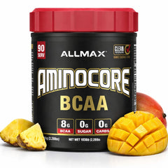 Allmax AminoCore pineapple mango bottle ready for pre-workout energy
