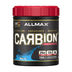 ALLMAX CARBION+ Blue Ice tub front, hydration-focused energy for workouts.