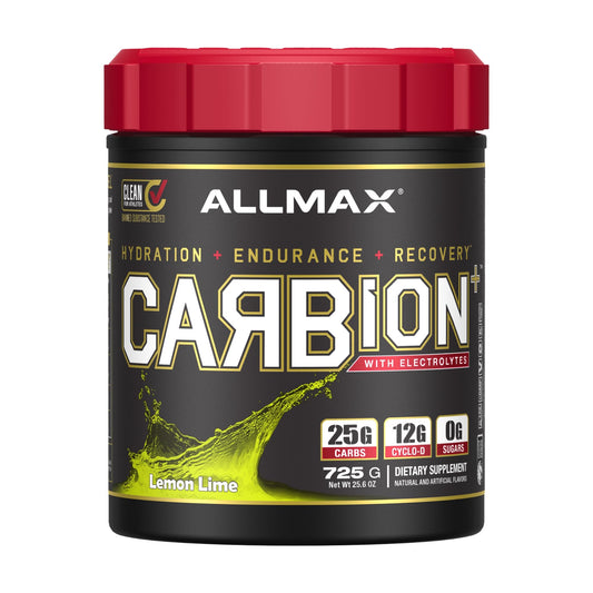 AllMAX Carbion+ Lemon Lime bottle ready for hydration during workouts.