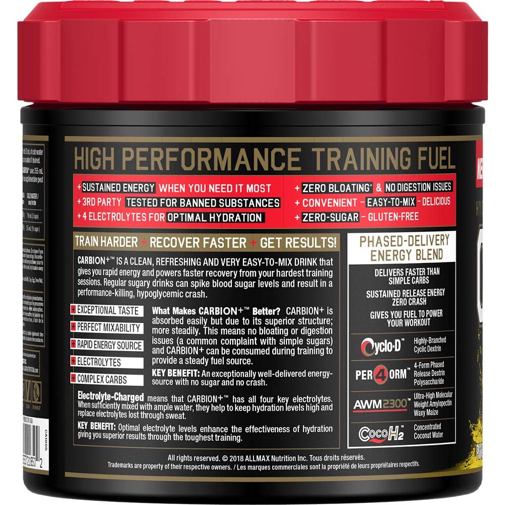 ALLMAX Carbion+ drink with natural caffeine for smooth energy