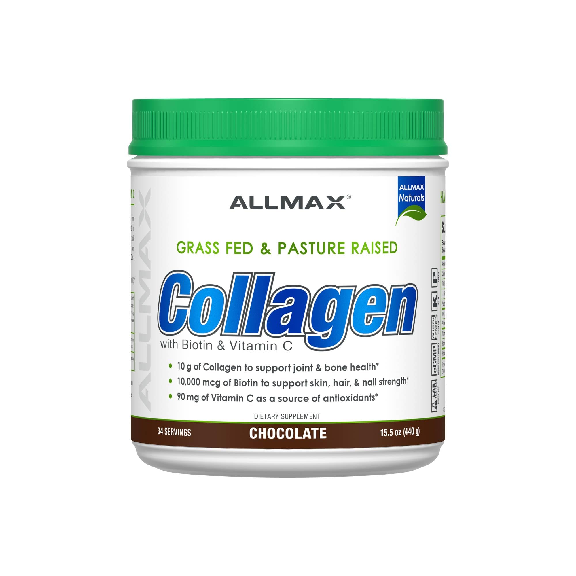 Allmax Collagen Powder bottle with grass-fed formula for daily joint support.