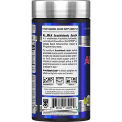 AllMAX Essentials ARA+ label close-up showing gluten-free vegan formula.