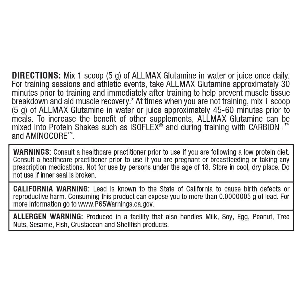 Allmax Essentials Arginine HCl label detail highlighting 200 servings per container