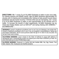 Allmax Essentials Arginine HCl label detail highlighting 200 servings per container