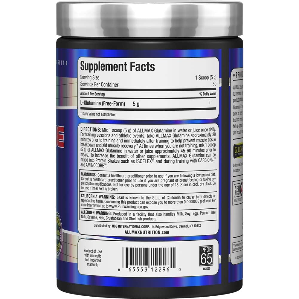 Allmax Essentials Arginine HCl serving scoop beside bottle for easy daily dosing