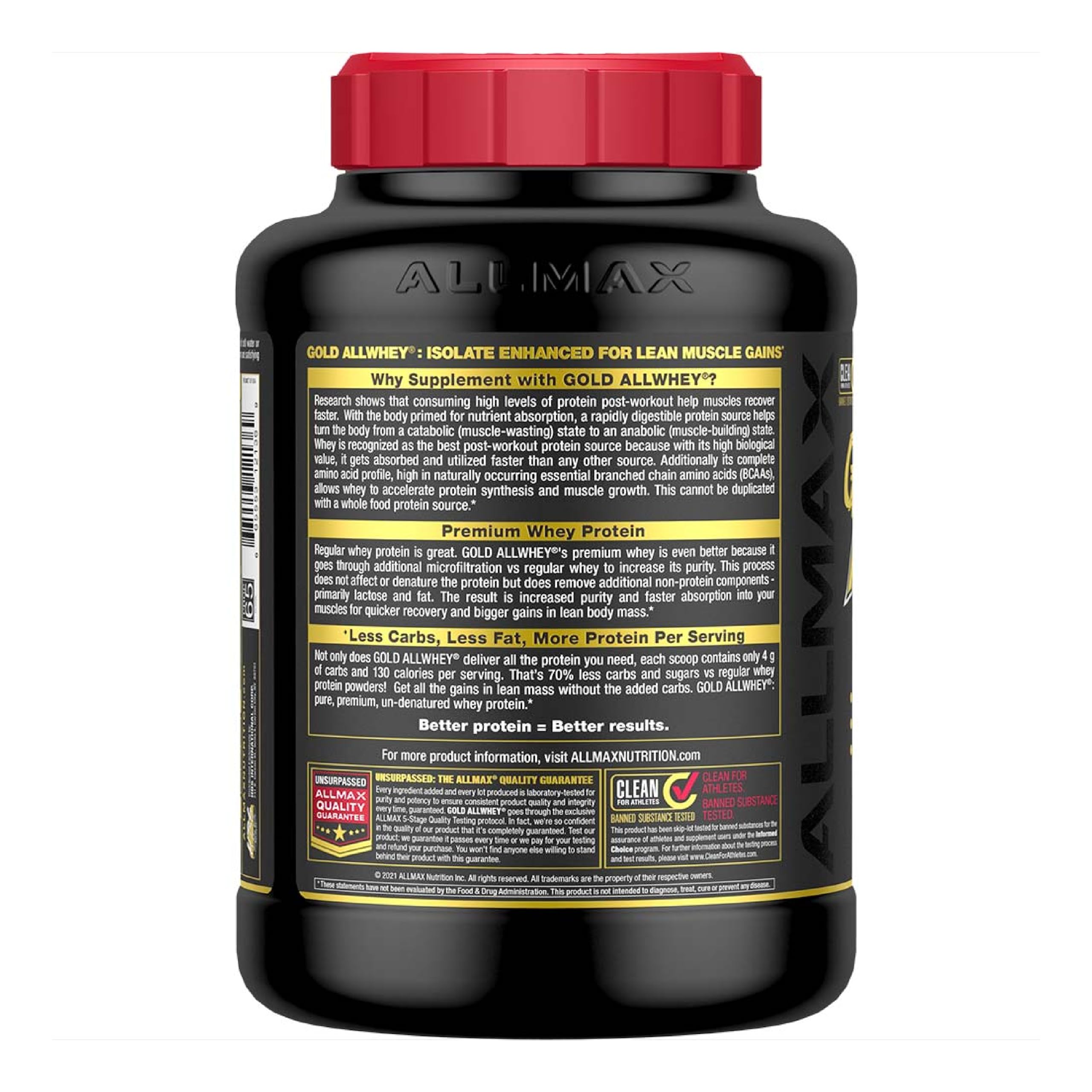 ALLMAX Gold ALLWHEY Strawberry serving scoop for quick protein boosts.