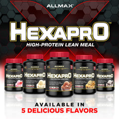 Allmax HEXAPRO serving bag open showing nutrition panel for customization
