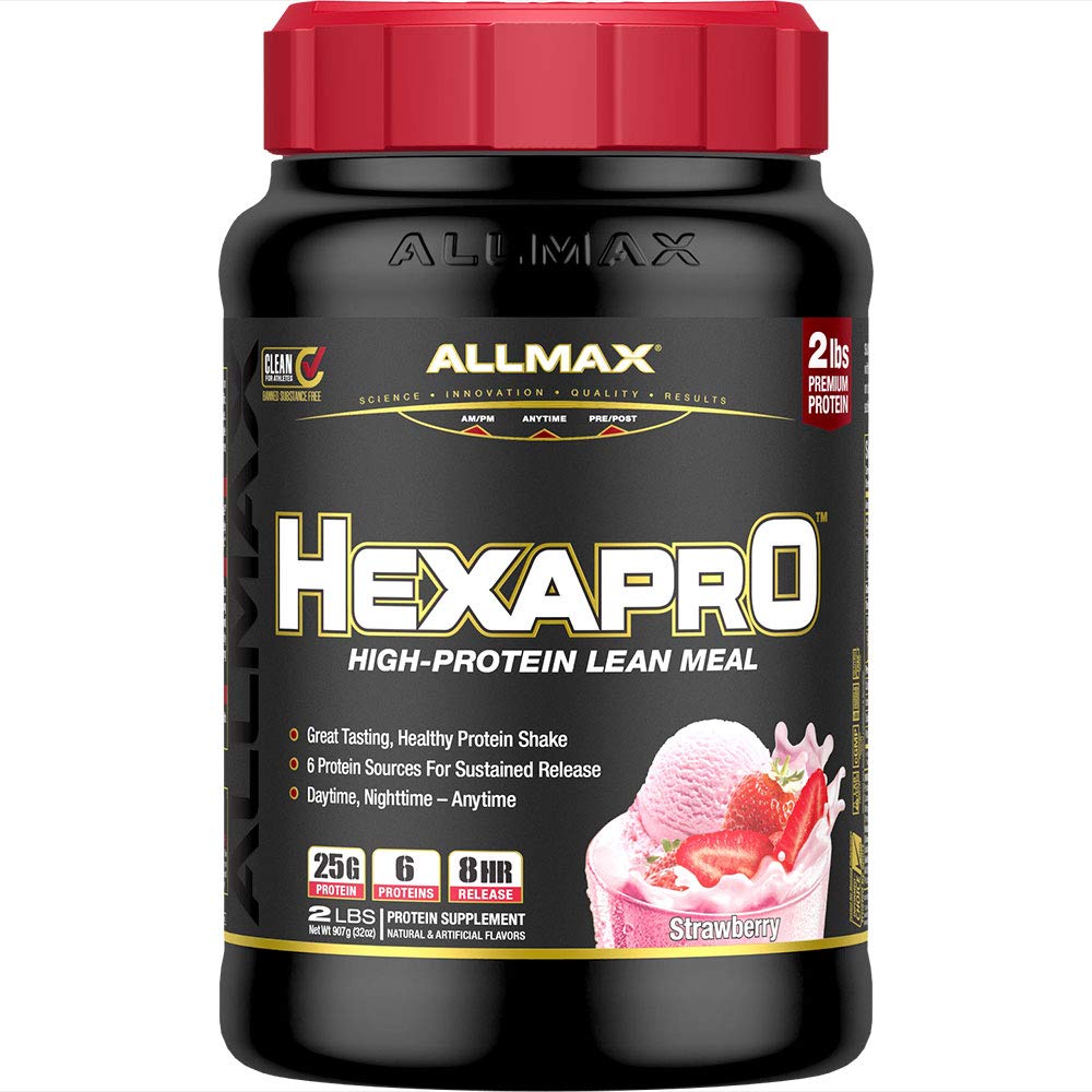 ALLMAX HEXAPRO Strawberry 2lb bottle for daily recovery and lean gains