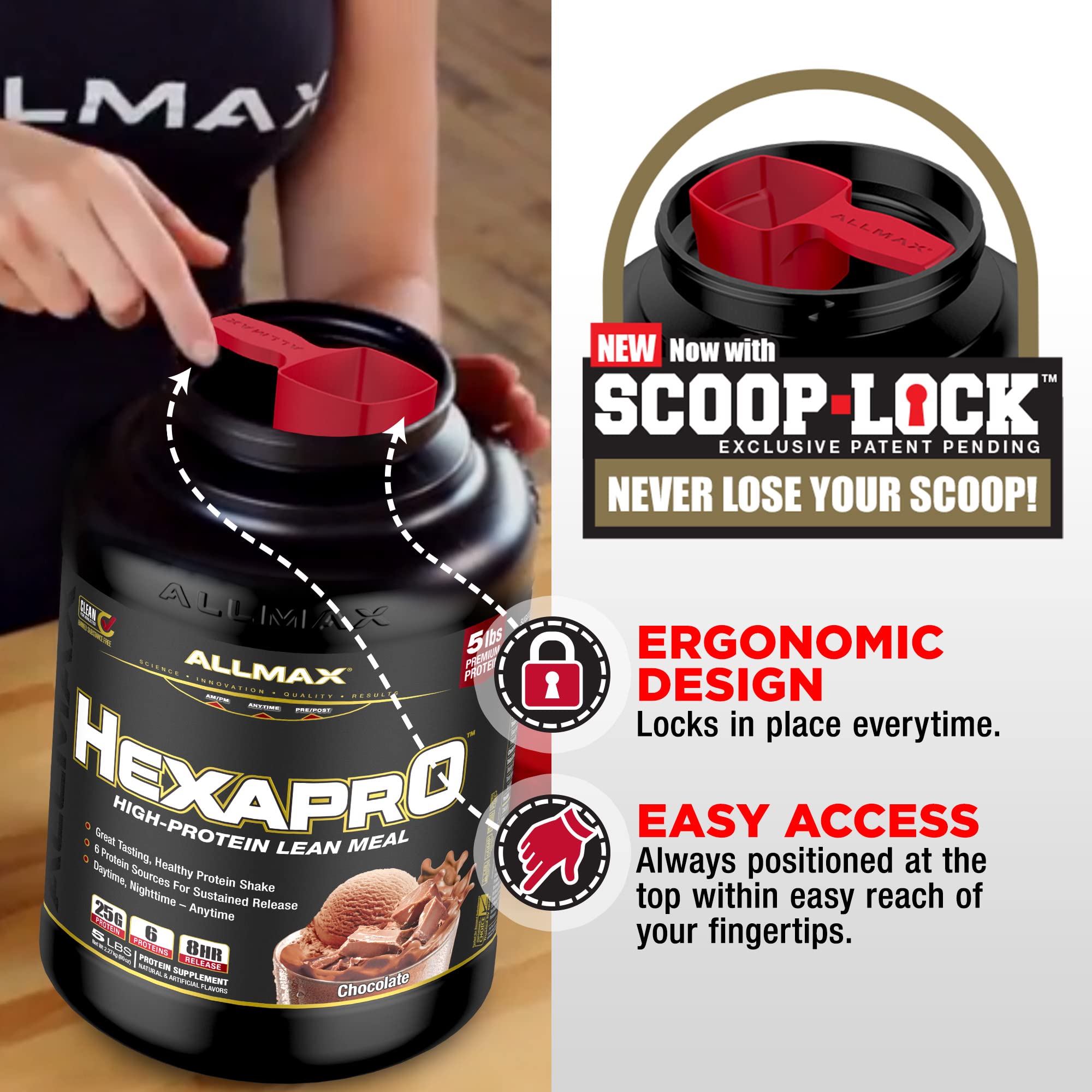 ALLMAX HEXAPRO Strawberry nutrition panel on the side of the tub