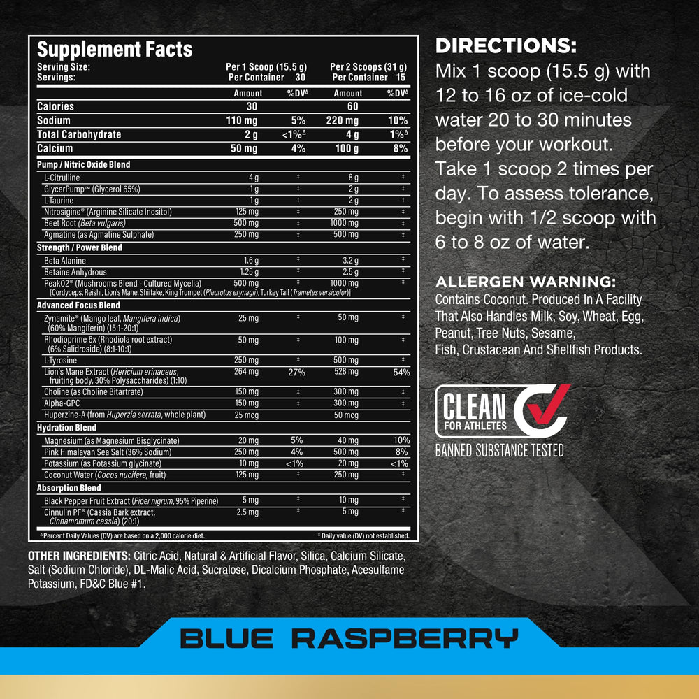 ALLMAX Impact Pump Xtreme label closeup shows clean energy ingredients and sugar-free formula.