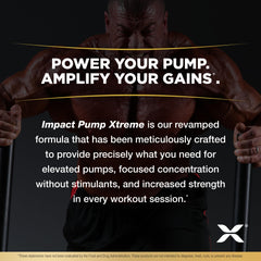 ALLMAX Impact Pump Xtreme blue raspberry tub front communicates 30 servings and stimulant features.