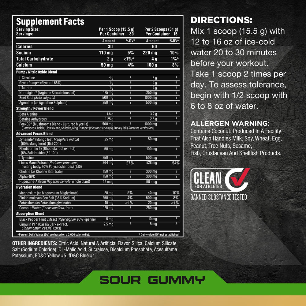 ALLMAX Impact Pump Xtreme Sour Gummy scoop ready to mix for amino energy