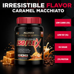 ALLMAX ISOFLEX Caramel Macchiato scoop promotes convenient single-serving protein intake.