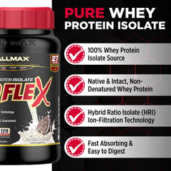 AllMAX IsoFlex tub label close-up highlighting purity and clean ingredients.