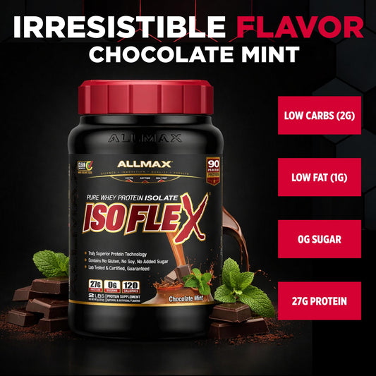 ALLMAX ISOFLEX scoop measures protein per serving for quick pre- and post-workout fueling.