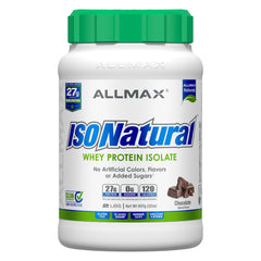 ALLMAX ISONATURAL whey protein isolate chocolate 2lb tub for workouts and protein intake