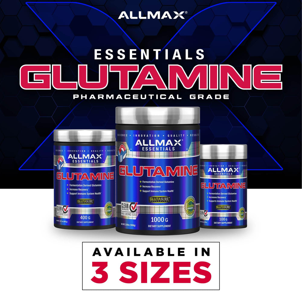 Ready-to-mix ALLMAX L Glutamine shake with water for a quick energy boost.