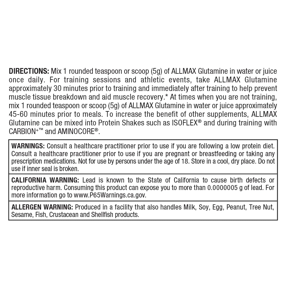 Label highlights taurine and L-Carnitine alongside glutamine for energy support.