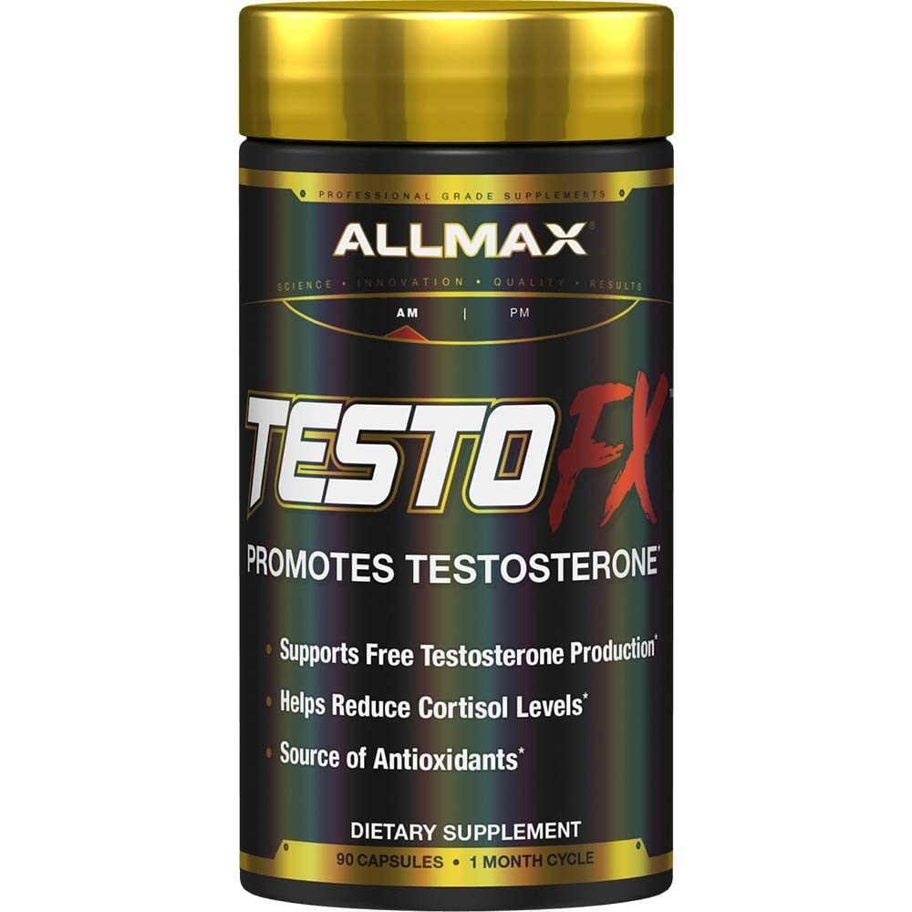 ALLMAX TestOFX bottle front showing bold branding for energy and strength.