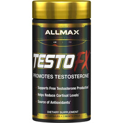 ALLMAX TestOFX bottle front showing bold branding for energy and strength.