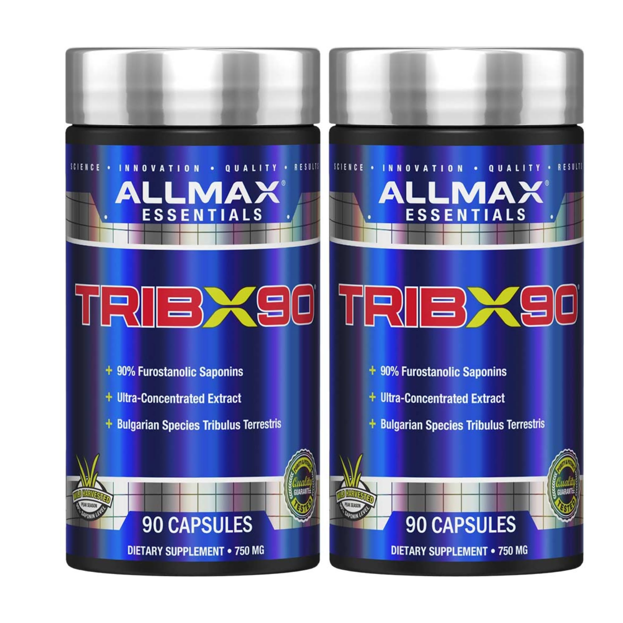 ALLMAX TRIBX90 Bulgarian Tribulus bottle showing high-saponin extract for athletic support.