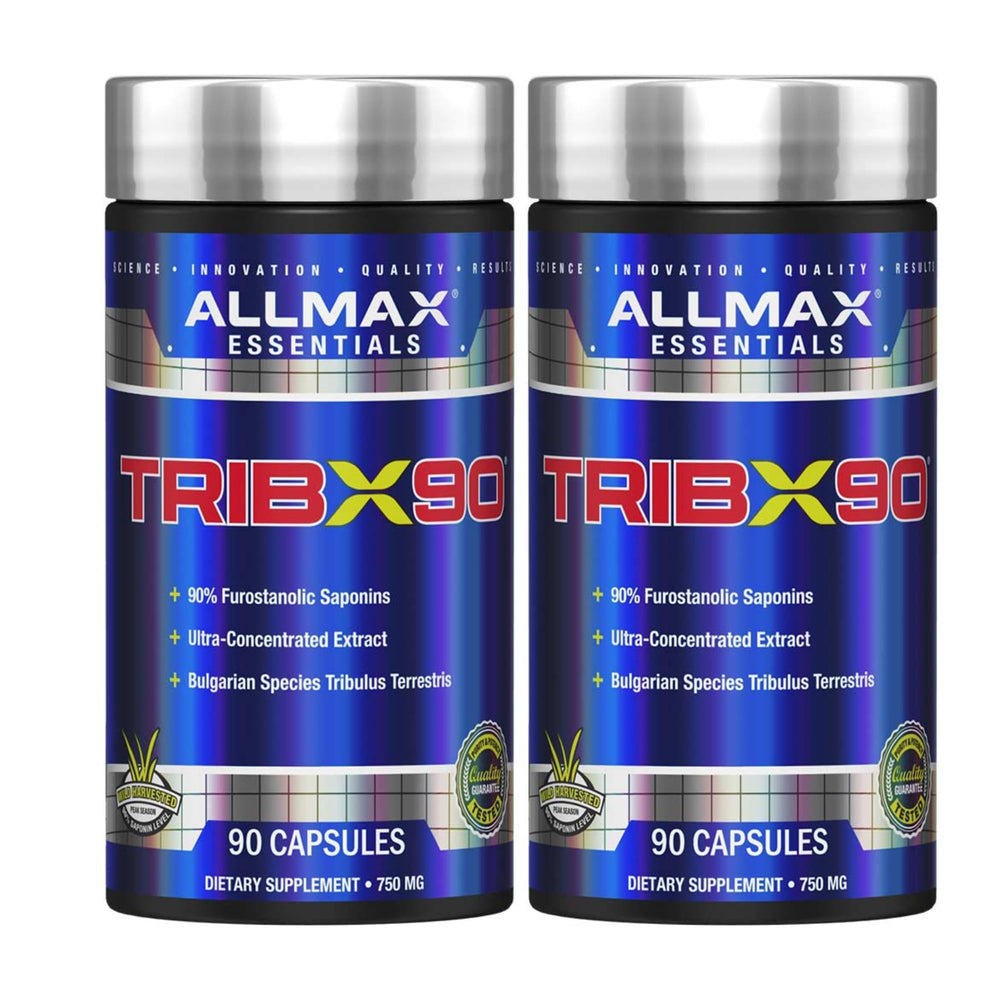 ALLMAX TRIBX90 Bulgarian Tribulus bottle showing high-saponin extract for athletic support.