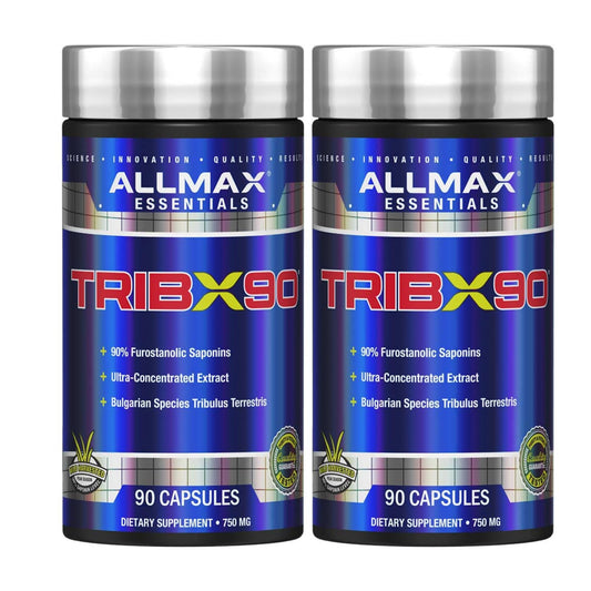 ALLMAX TRIBX90 Bulgarian Tribulus bottle showing high-saponin extract for athletic support.