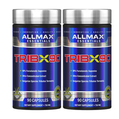 ALLMAX TRIBX90 Bulgarian Tribulus bottle showing high-saponin extract for athletic support.