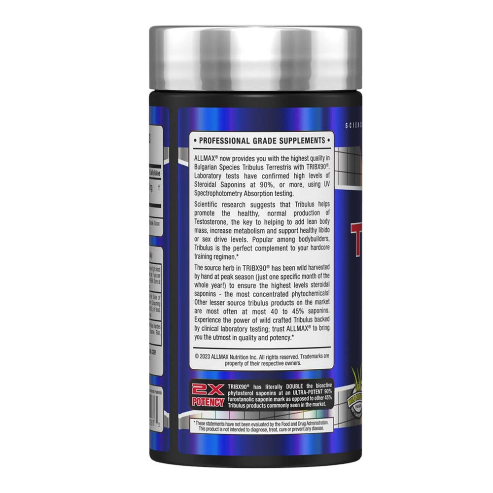 Close-up of ALLMAX TRIBX90 capsules highlighting pure, easy daily supplementation.