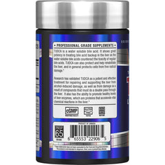 Allmax TUDCA+ bottle label close-up highlighting gluten-free and non-GMO features.