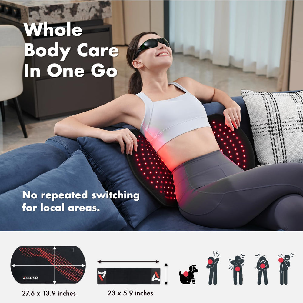 ALLOLO red light therapy pad on shoulder area for muscle comfort after workouts.