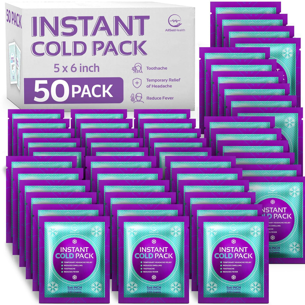 AllSett Health bulk instant ice packs activate by squeezing for fast cold relief.