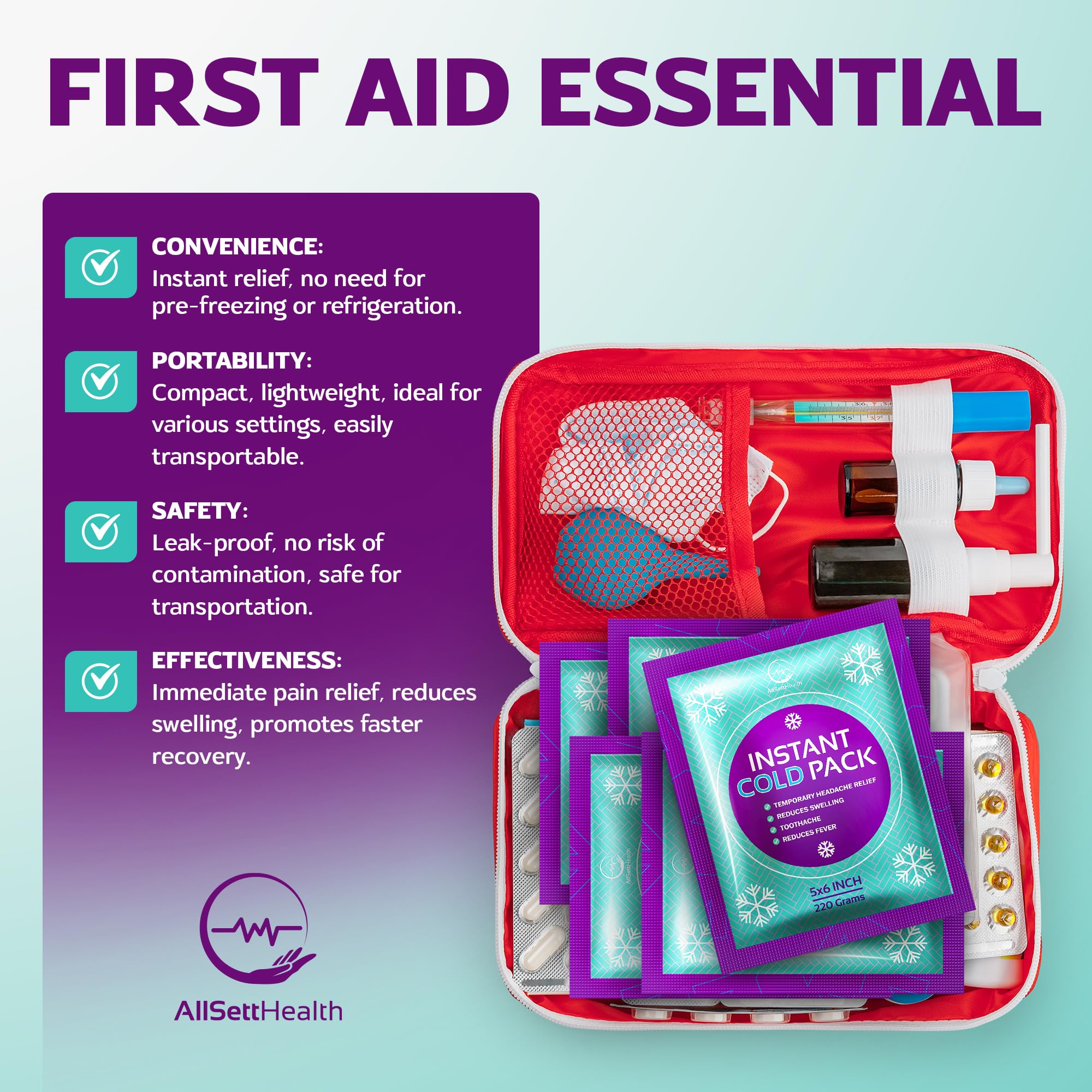 AllSett Health disposable ice pack with leak-resistant exterior.