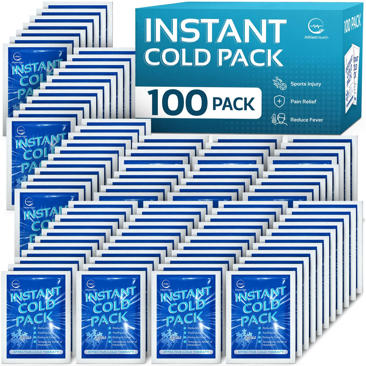 AllSett Health instant cold pack activation demonstrated for rapid cooling after minor injuries.