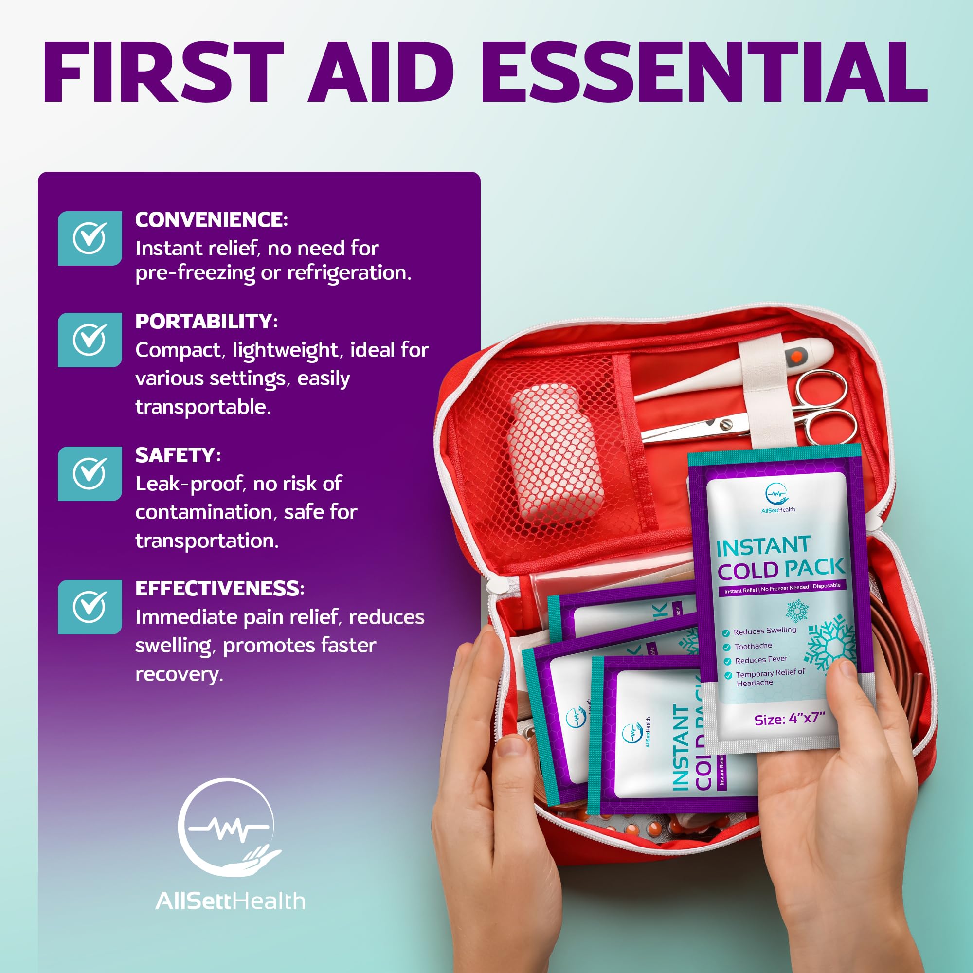 AllSett Health 7x4 inch packs fit first aid kits