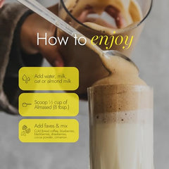 Almased multi-protein powder scoop-measuring shows simple portion control for meals.