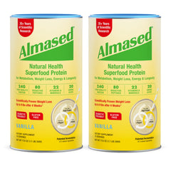 Almased Vanilla meal replacement bottle front view highlighting protein option