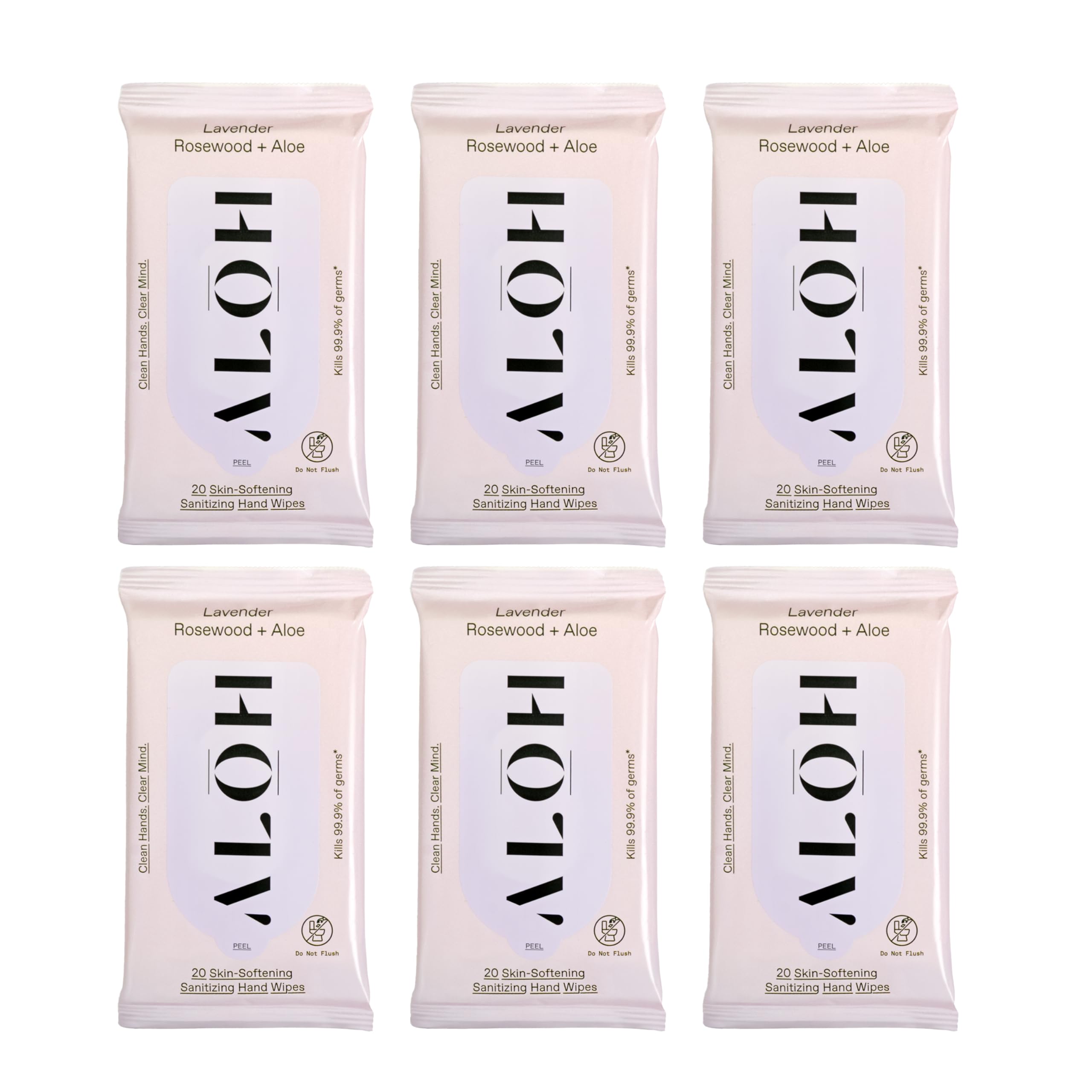 ALO H lavender rosewood aloe wipes pack shows premium, travel-ready sanitizing power.