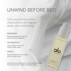 Alo Magnesium Oil Spray mist applied to skin for rapid absorption before bed.