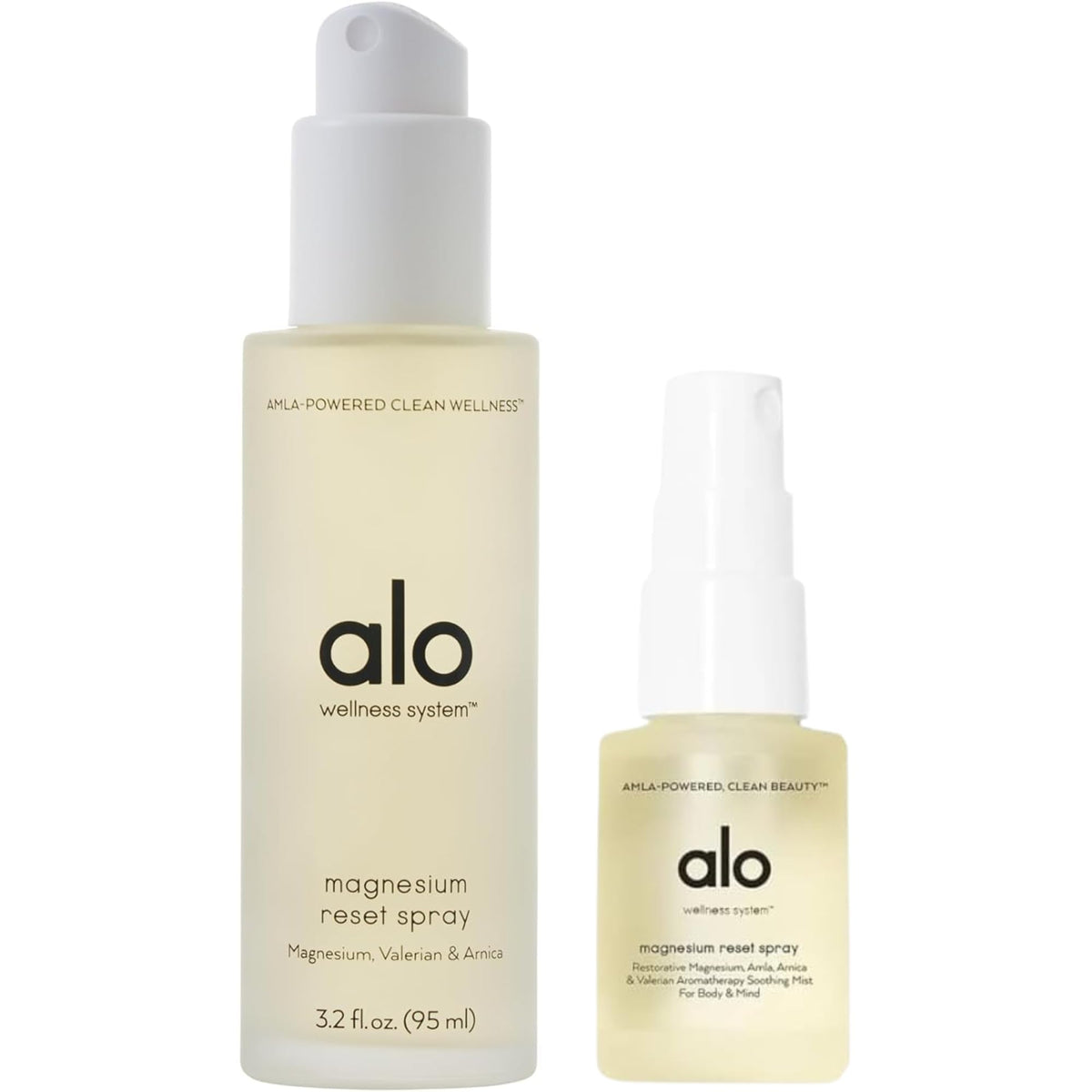 Alo Magnesium Reset bottle front view with calming glow for relaxation.