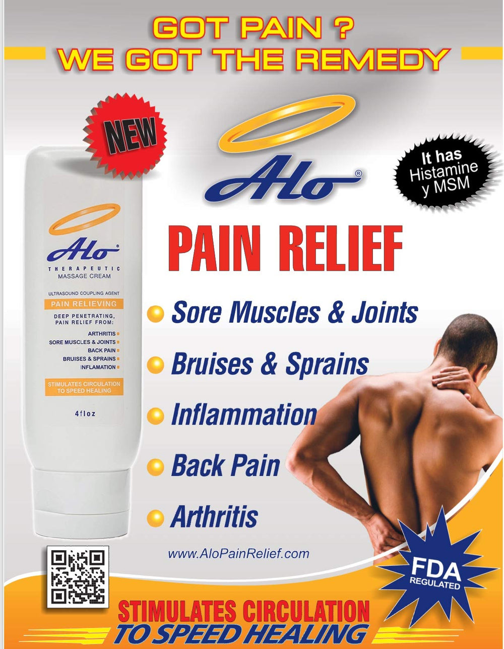 ALO Pain Relief Cream bottle being poured for easy application