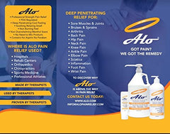 ALO Pain Relief Cream gallon with pump emphasizes value for long‑term home care.