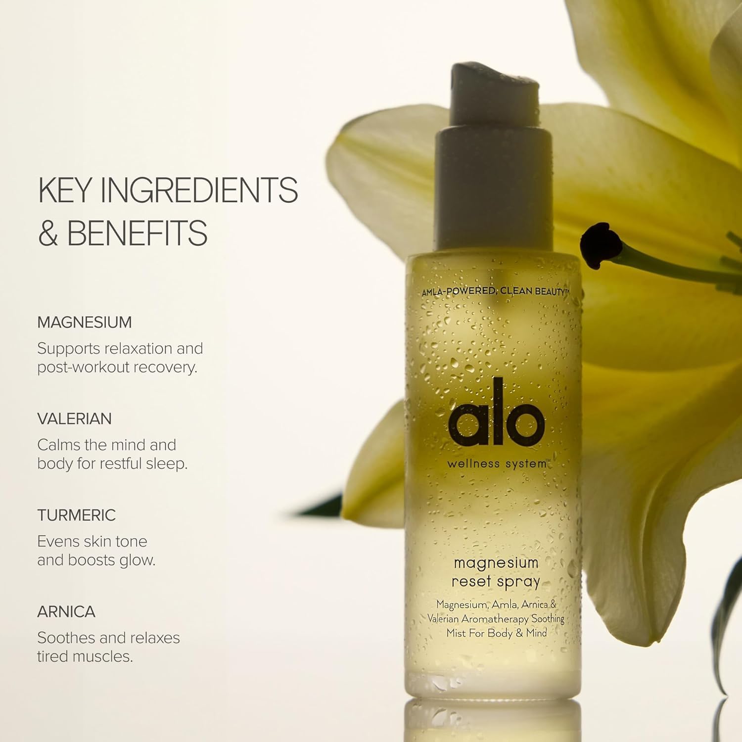 Alo head-to-toe glow oil bottle highlighting fast-absorbing radiance