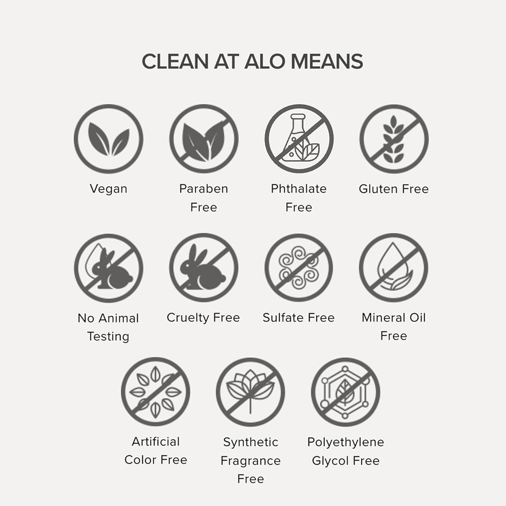 Alo packaging displayed to showcase recyclable, clean beauty packaging
