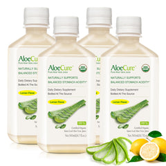 AloeCure Lemon Flavor bottle highlighting natural, pure aloe for digestion