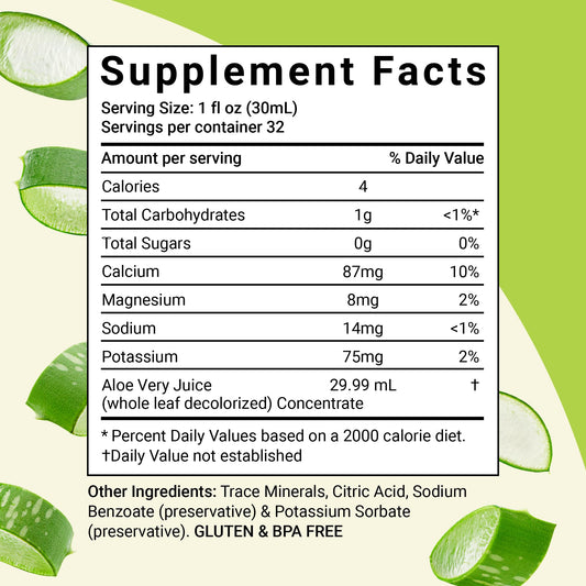 Aloe Life juice being poured into a glass, ideal for a pre-meal routine.
