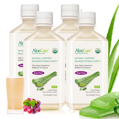 AloeCure grape flavor bottle front with USDA Organic designation for daily wellness.