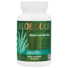 Aloe Life Aloe Gold tablets bottle shown for digestive support and everyday wellness.